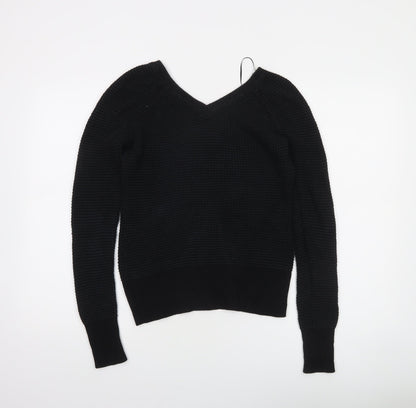 Calvin Klein Women's Black V-Neck Waffle Knit Jumper Size S