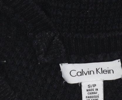 Calvin Klein Women's Black V-Neck Waffle Knit Jumper Size S