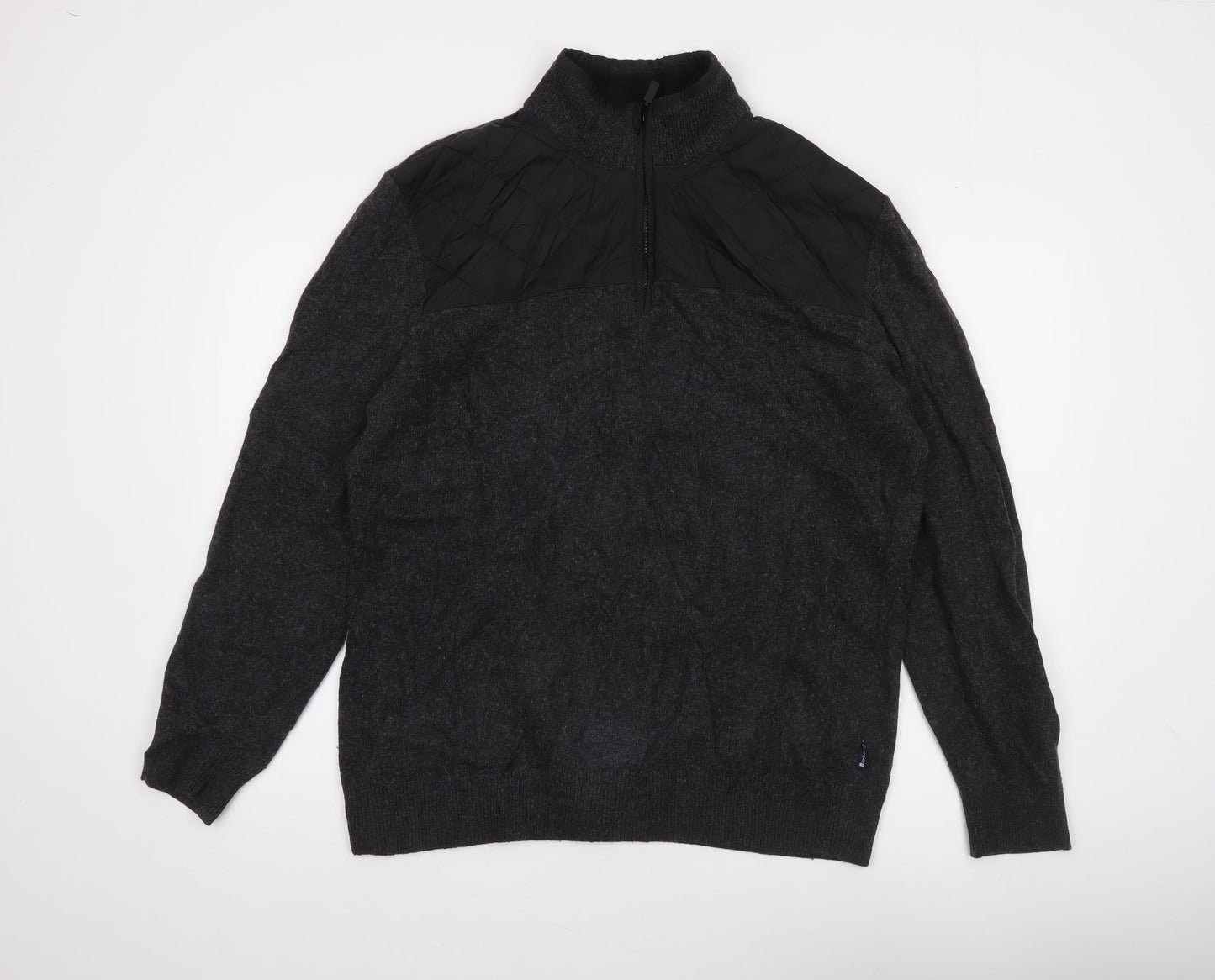 Barbour Men's Grey Wool Blend Half Zip Jumper L