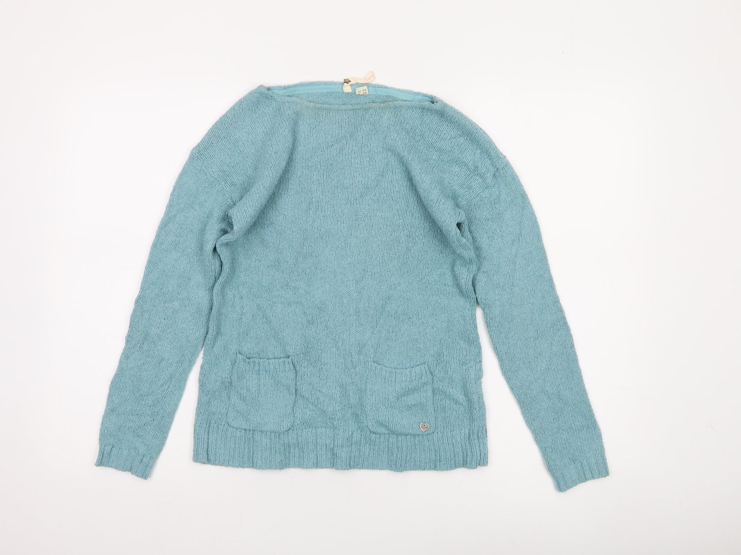White Stuff Women's Blue Wool Knit Jumper UK 8 Boat Neck Long Sleeve