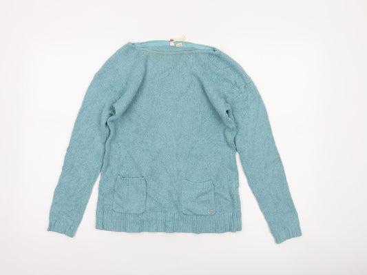 White Stuff Women's Blue Wool Knit Jumper UK 8 Boat Neck Long Sleeve
