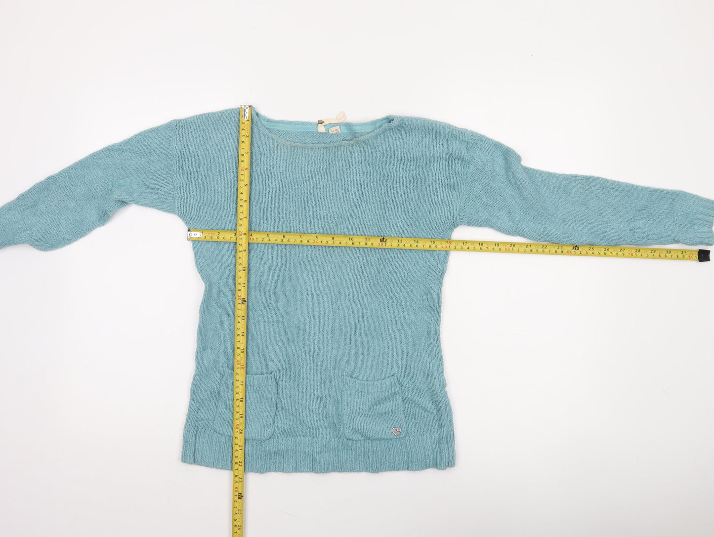 White Stuff Women's Blue Wool Knit Jumper UK 8 Boat Neck Long Sleeve