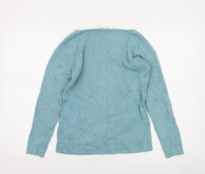 White Stuff Women's Blue Wool Knit Jumper UK 8 Boat Neck Long Sleeve