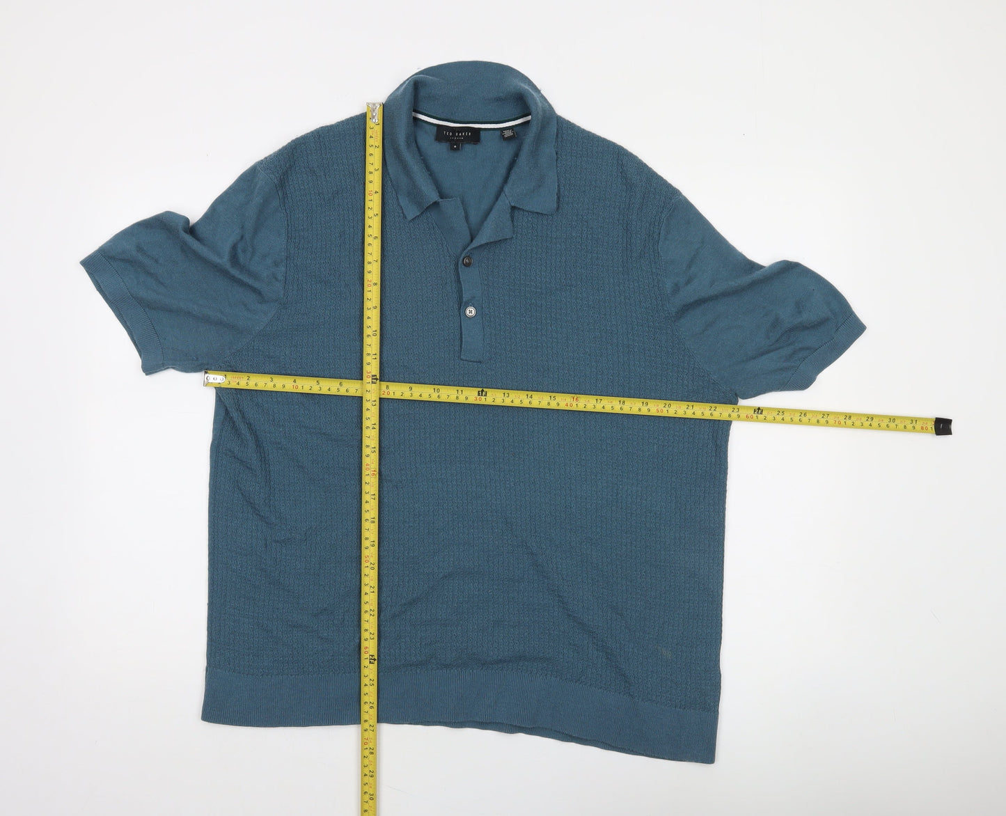 Ted Baker Men's Blue Cotton Blend Collared Henley Jumper XL