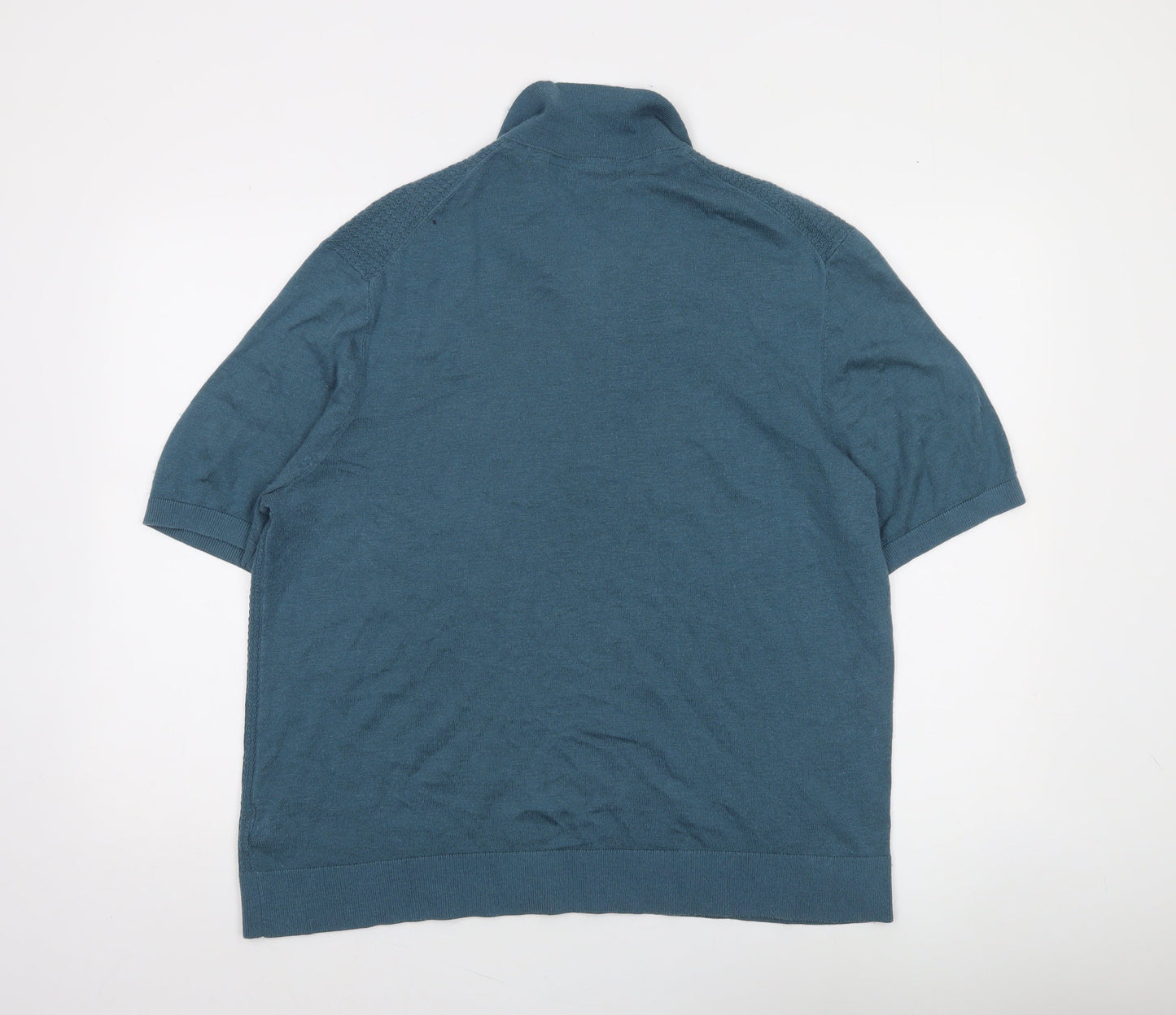 Ted Baker Men's Blue Cotton Blend Collared Henley Jumper XL