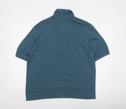 Ted Baker Men's Blue Cotton Blend Collared Henley Jumper XL