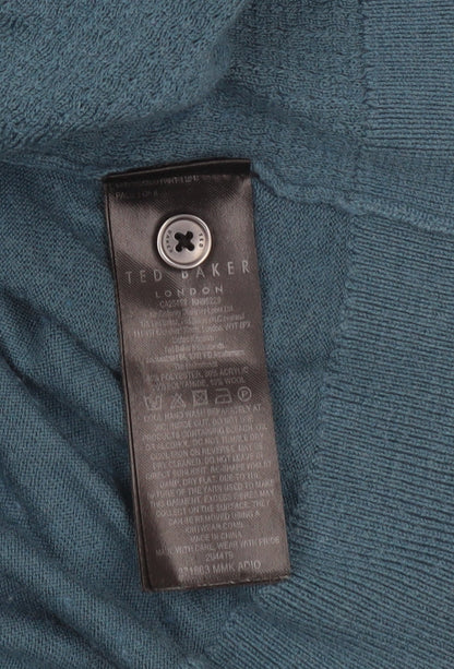 Ted Baker Men's Blue Cotton Blend Collared Henley Jumper XL