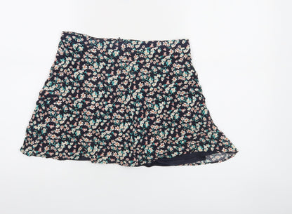 Bershka Womens Blue Floral Short A-Line Skirt Size L