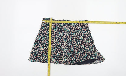 Bershka Womens Blue Floral Short A-Line Skirt Size L