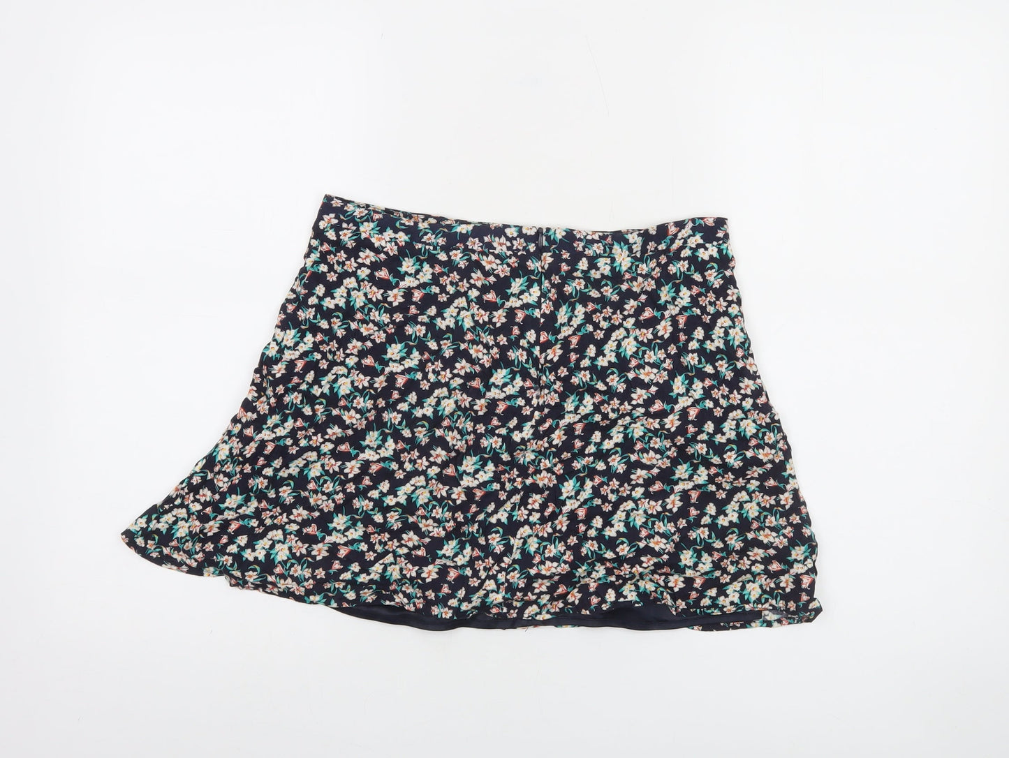 Bershka Womens Blue Floral Short A-Line Skirt Size L