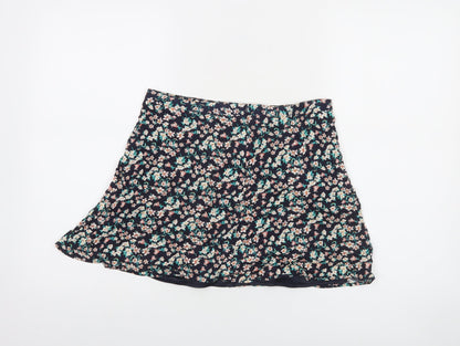 Bershka Womens Blue Floral Short A-Line Skirt Size L