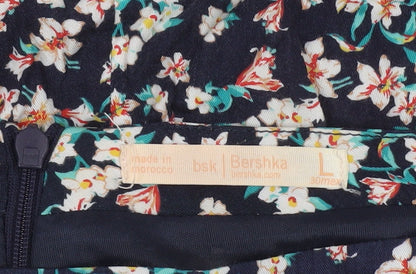 Bershka Womens Blue Floral Short A-Line Skirt Size L