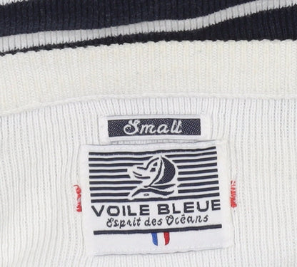 Voile Bleue Women's Blue Striped Cotton Boat Neck Jumper Size S