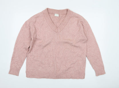 Vila Women’s Pink V-Neck Knit Jumper Size S Long Sleeve Pullover