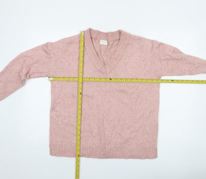 Vila Women’s Pink V-Neck Knit Jumper Size S Long Sleeve Pullover