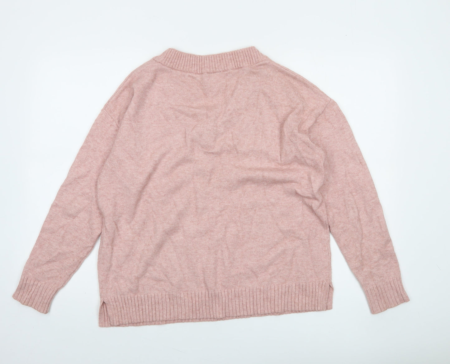 Vila Women’s Pink V-Neck Knit Jumper Size S Long Sleeve Pullover