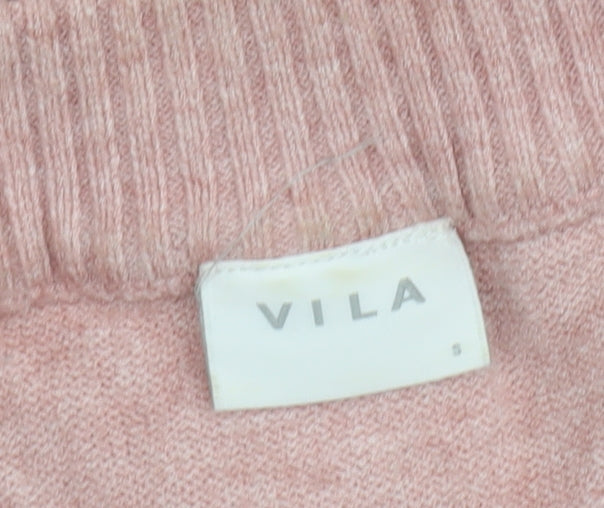 Vila Women’s Pink V-Neck Knit Jumper Size S Long Sleeve Pullover