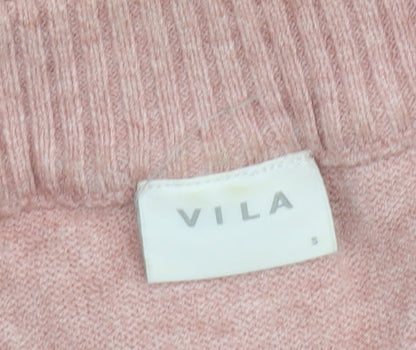 Vila Women’s Pink V-Neck Knit Jumper Size S Long Sleeve Pullover