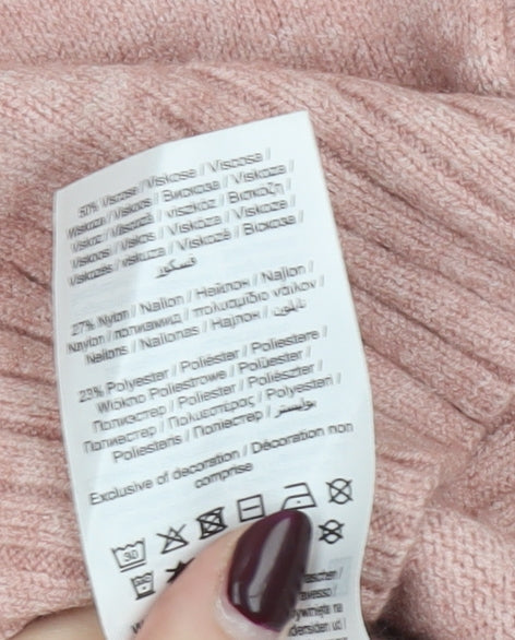 Vila Women’s Pink V-Neck Knit Jumper Size S Long Sleeve Pullover