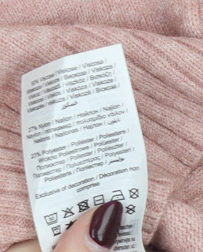 Vila Women’s Pink V-Neck Knit Jumper Size S Long Sleeve Pullover