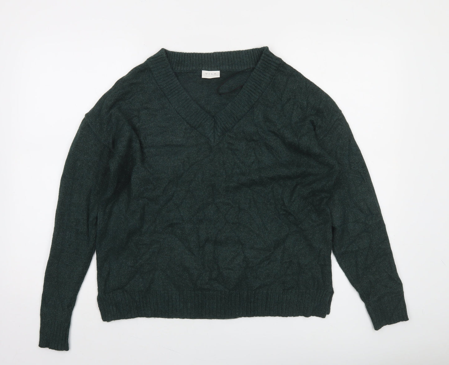 Vila Women Green V-Neck Long Sleeve Pullover Jumper Size S