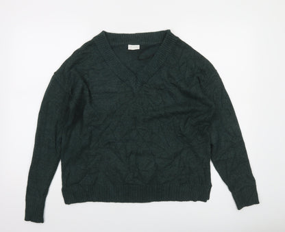 Vila Women Green V-Neck Long Sleeve Pullover Jumper Size S