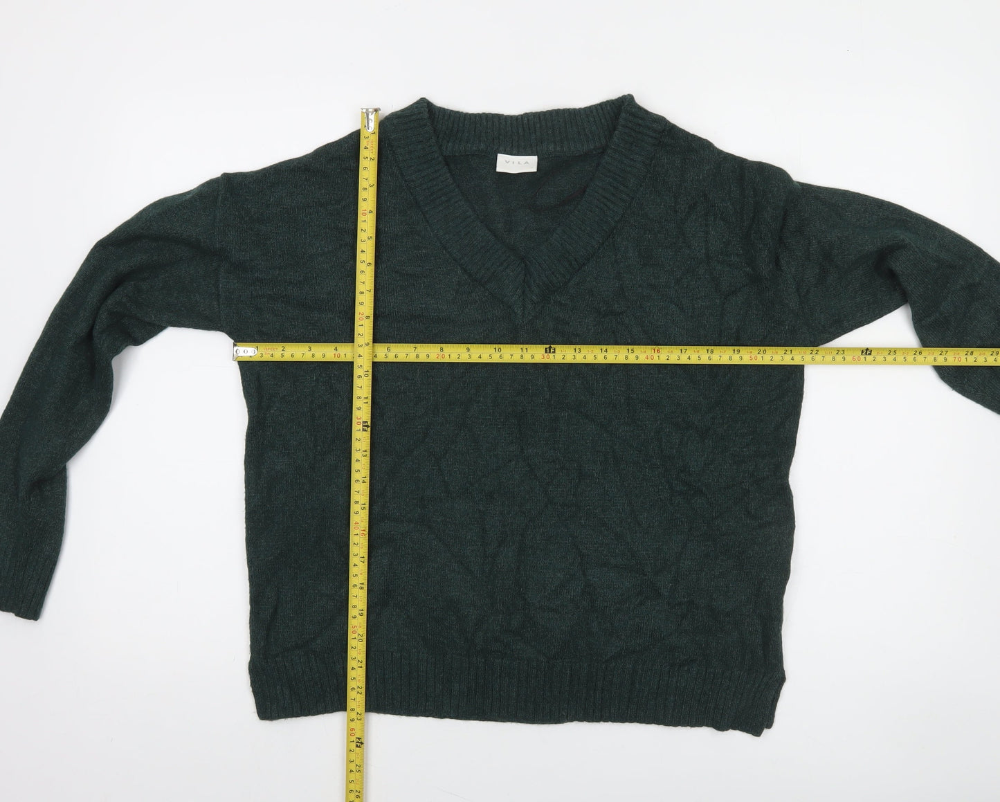 Vila Women Green V-Neck Long Sleeve Pullover Jumper Size S