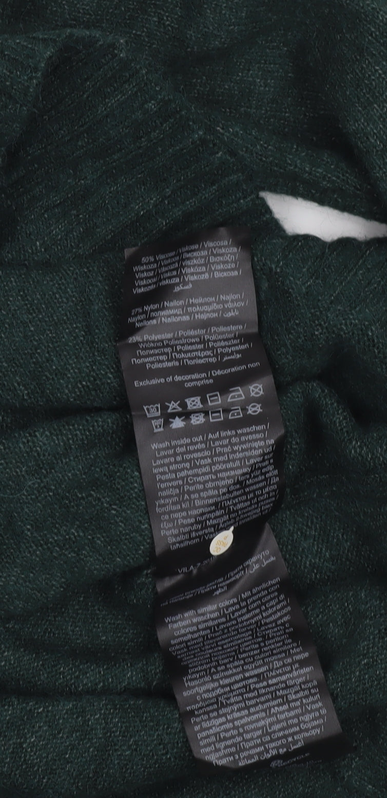 Vila Women Green V-Neck Long Sleeve Pullover Jumper Size S