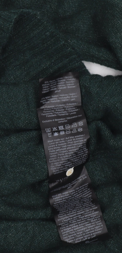 Vila Women Green V-Neck Long Sleeve Pullover Jumper Size S