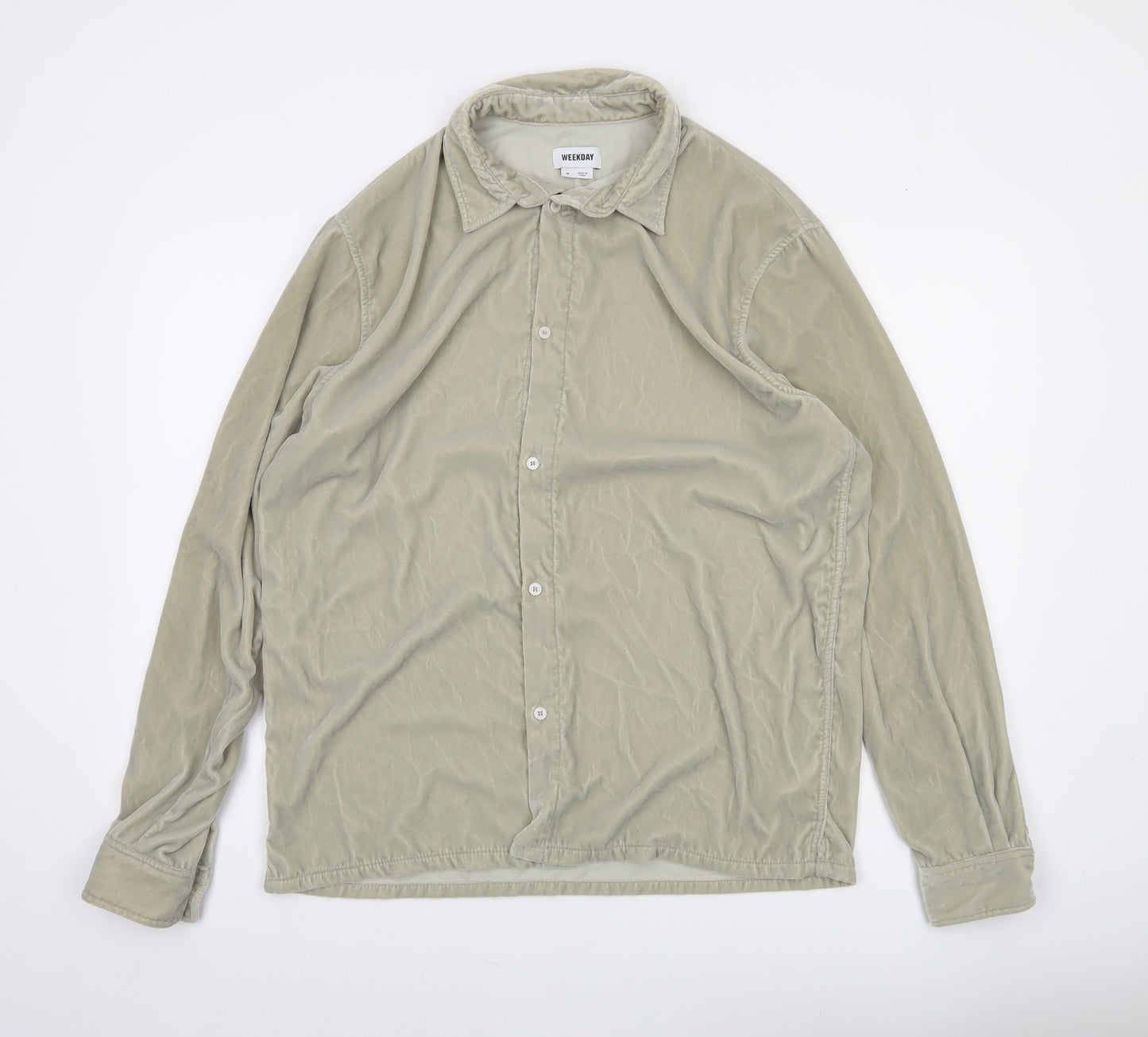 Weekday Women Beige Button-Up Long Sleeve Shirt Size M
