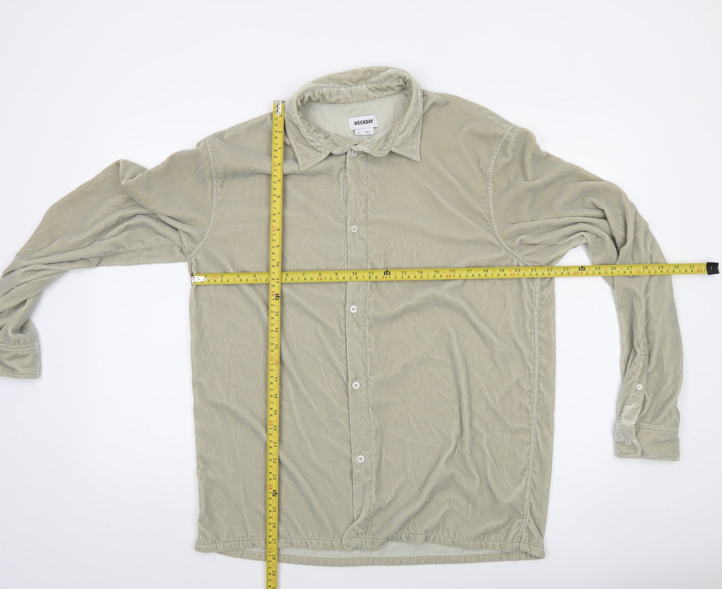Weekday Women Beige Button-Up Long Sleeve Shirt Size M