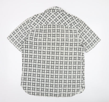 Timberland Men's White Checked Short Sleeve Button-Up Shirt M
