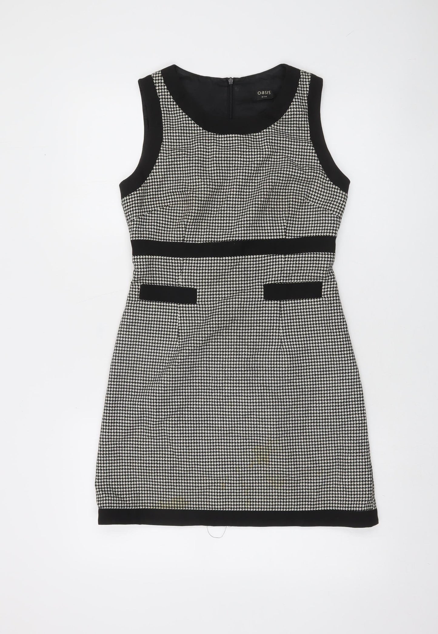 Oasis Women's Black Houndstooth Sheath Dress Size 8 Sleeveless Workwear