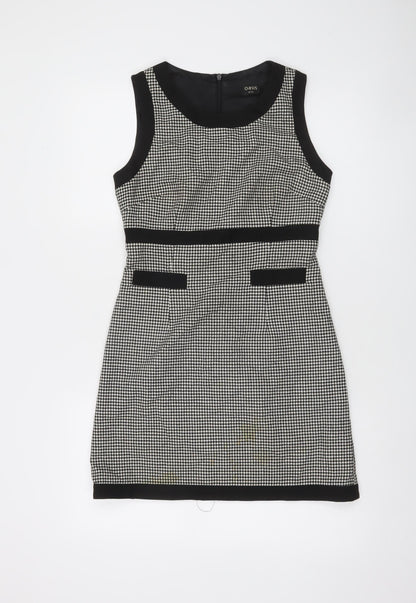 Oasis Women's Black Houndstooth Sheath Dress Size 8 Sleeveless Workwear