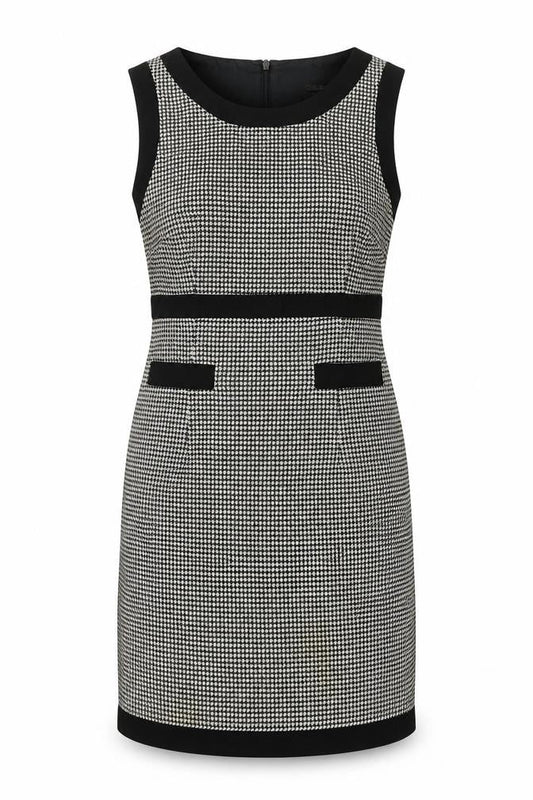 Oasis Women's Black Houndstooth Sheath Dress Size 8 Sleeveless Workwear