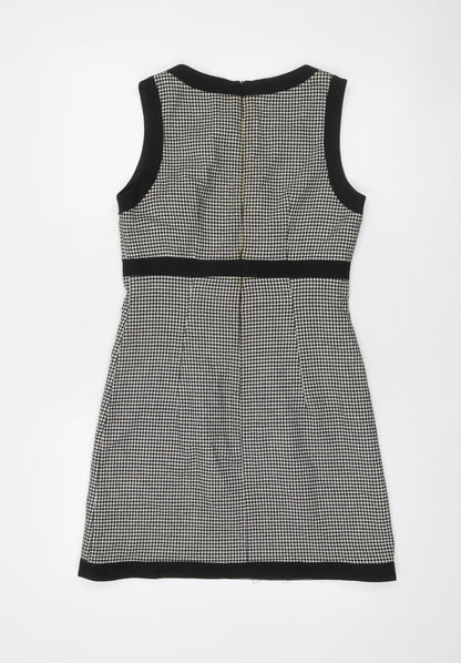 Oasis Women's Black Houndstooth Sheath Dress Size 8 Sleeveless Workwear