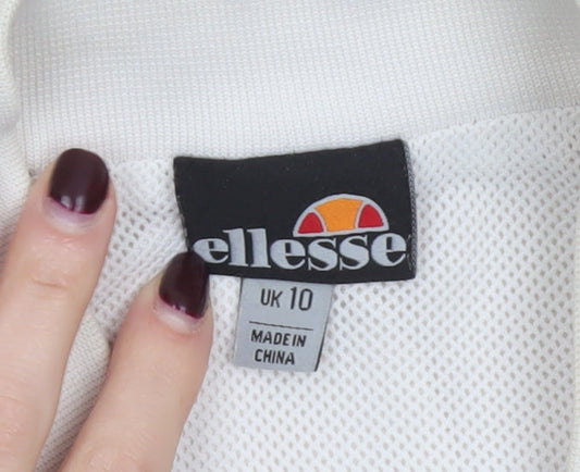 Ellesse Women’s Beige Bomber Jacket UK 10 Full Zip Retro Stripe