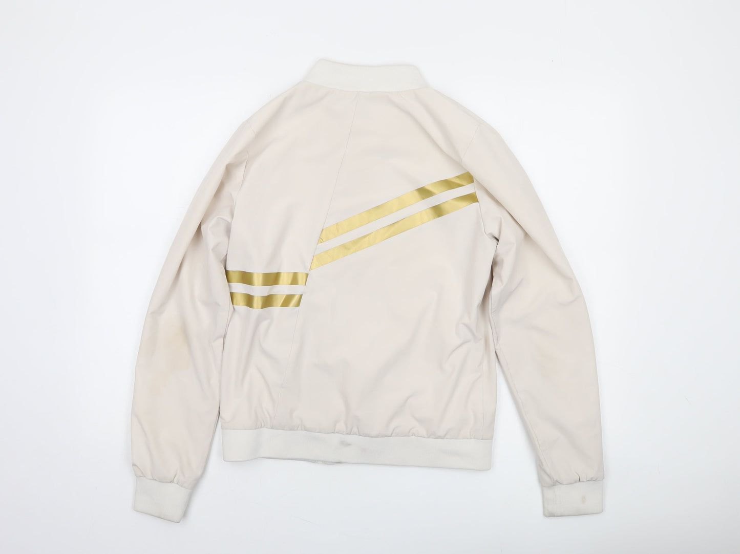 Ellesse Women’s Beige Bomber Jacket UK 10 Full Zip Retro Stripe