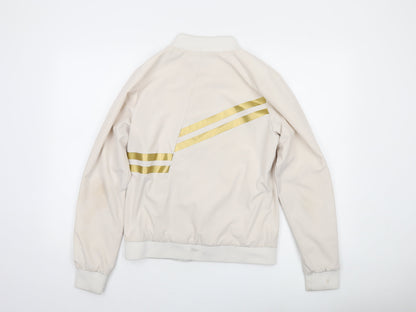 Ellesse Women’s Beige Bomber Jacket UK 10 Full Zip Retro Stripe