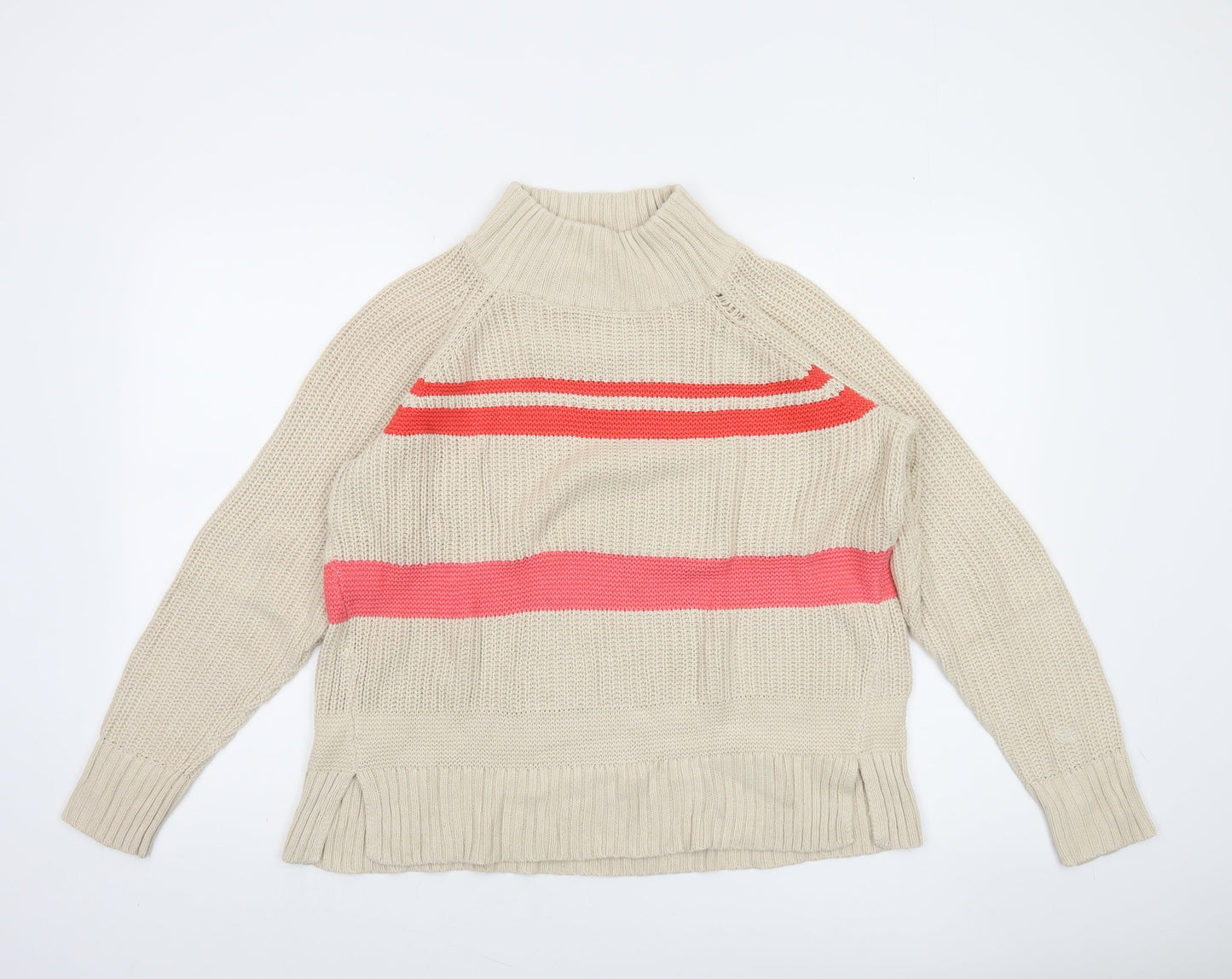 CC Heart Women’s Beige Roll Neck Striped Chunky Knit Jumper Size S