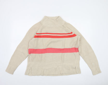 CC Heart Women’s Beige Roll Neck Striped Chunky Knit Jumper Size S