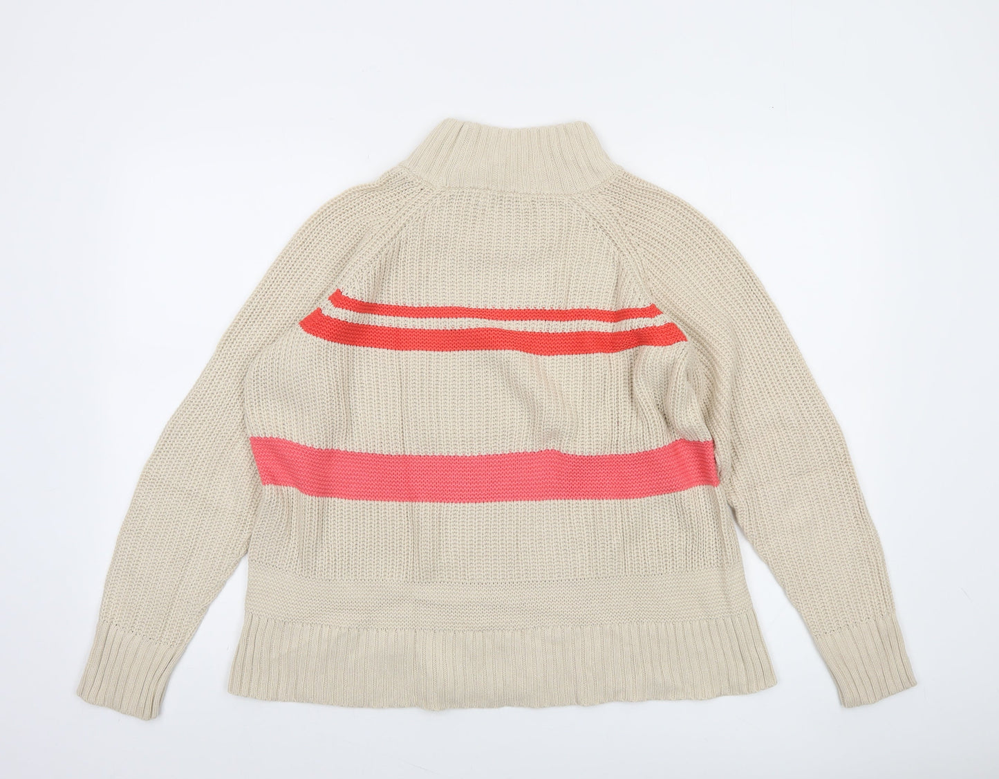 CC Heart Women’s Beige Roll Neck Striped Chunky Knit Jumper Size S