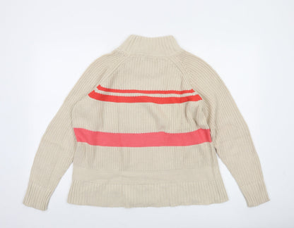 CC Heart Women’s Beige Roll Neck Striped Chunky Knit Jumper Size S