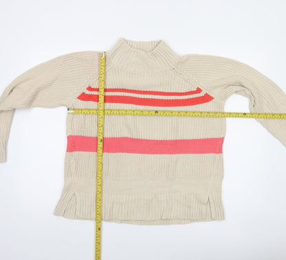 CC Heart Women’s Beige Roll Neck Striped Chunky Knit Jumper Size S