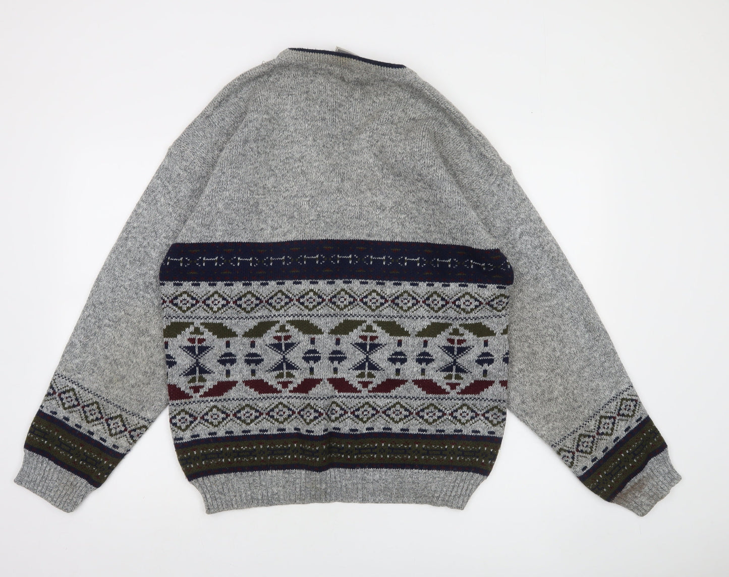 Invicta Men's Grey Fair Isle Wool Blend V-Neck Jumper Size L