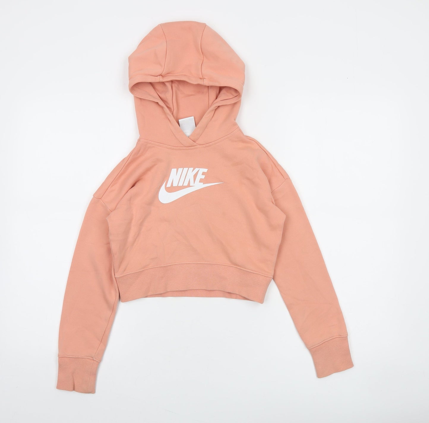 Nike Girls Peach Cropped Hoodie S 128-137 cm Fleece Pullover Sweatshirt