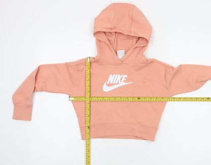 Nike Girls Peach Cropped Hoodie S 128-137 cm Fleece Pullover Sweatshirt