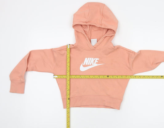Nike Girls Peach Cropped Hoodie S 128-137 cm Fleece Pullover Sweatshirt