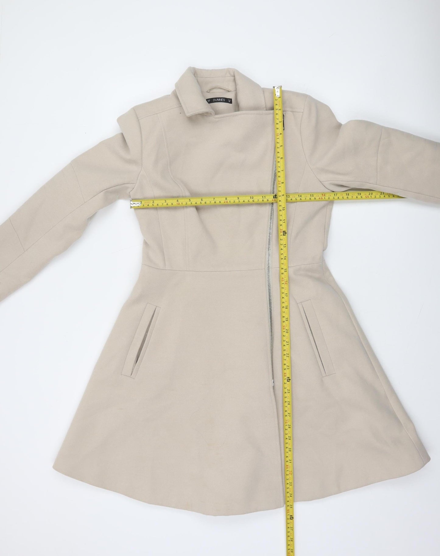 Dunnes Women Beige Mid-Length Zip Coat Size 10