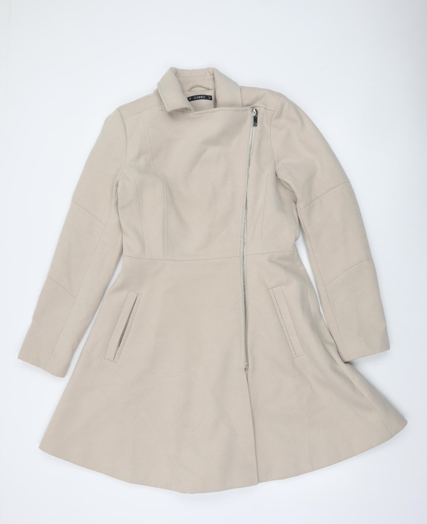 Dunnes Women Beige Mid-Length Zip Coat Size 10